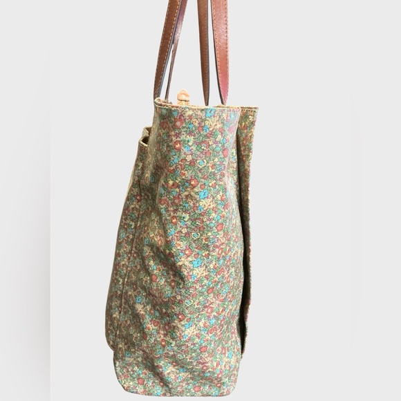 Patricia Nash Silvi Tote Coral Bouquet Floral Leather Trim Travel Work - Picture 9 of 16